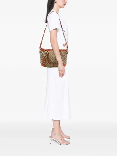 Pre-owned Gucci 2016-2026 Gg Canvas Sukey Satchel In Neutrals