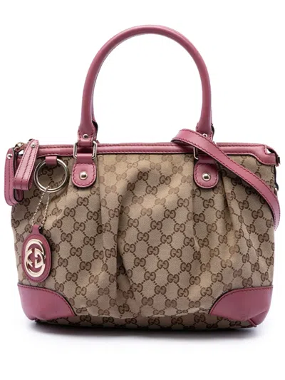 Pre-owned Gucci 2016-2026 Gg Canvas Sukey Satchel In Neutrals