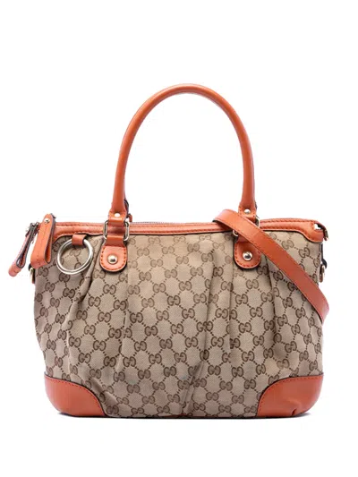 Pre-owned Gucci 2016-2026 Gg Canvas Sukey Satchel In Orange
