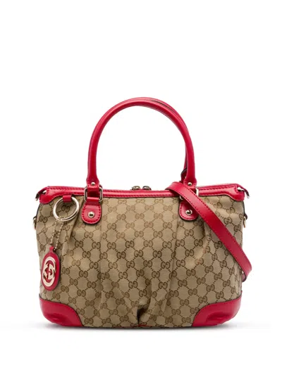 Pre-owned Gucci 2016-2026 Gg Canvas Sukey Satchel In Red