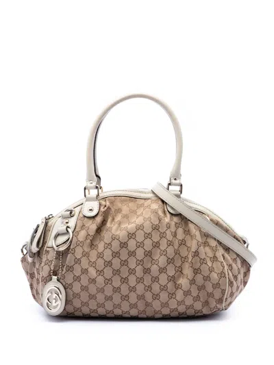 Pre-owned Gucci 2016-2026 Gg Canvas Sukey Satchel In White