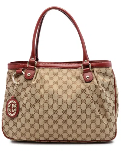 Pre-owned Gucci 2016-2026 Gg Canvas Sukey Tote Bag In Red