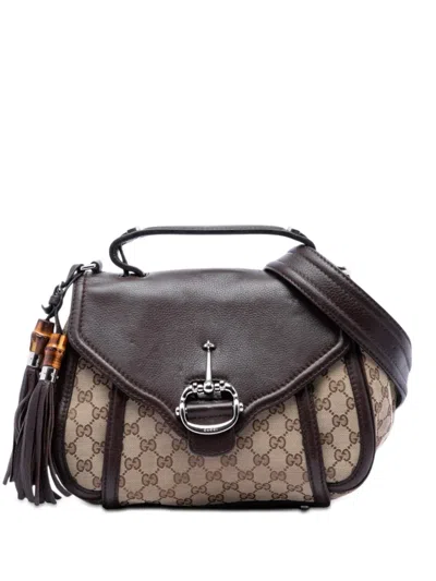 Pre-owned Gucci 2016-2026 Gg Canvas Techno Horsebit Top Handle Bag Satchel In Neutral