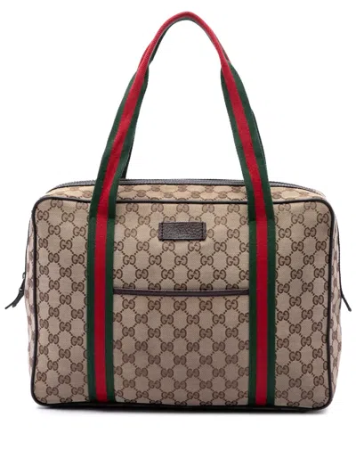 Pre-owned Gucci 2016-2026 Gg Canvas Web Business Bag In Neutrals