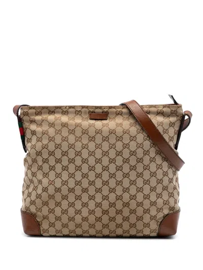 Pre-owned Gucci 2016-2026 Gg Canvas Web Crossbody Bag In Neutral