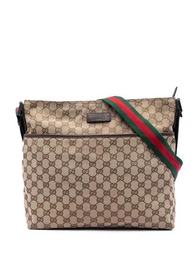 Pre-owned Gucci 2016-2026 Gg Canvas Web Crossbody Bag In Neutral