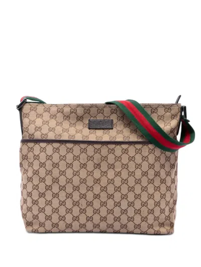 Pre-owned Gucci 2016-2026 Gg Canvas Web Crossbody Bag In Neutrals