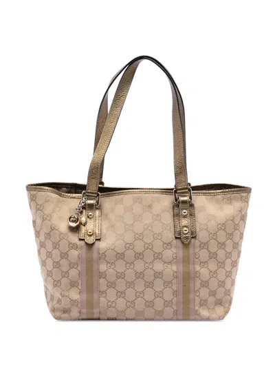 Pre-owned Gucci 2016-2026 Gg Canvas Web Jolicoeur Tote Bag In Gold