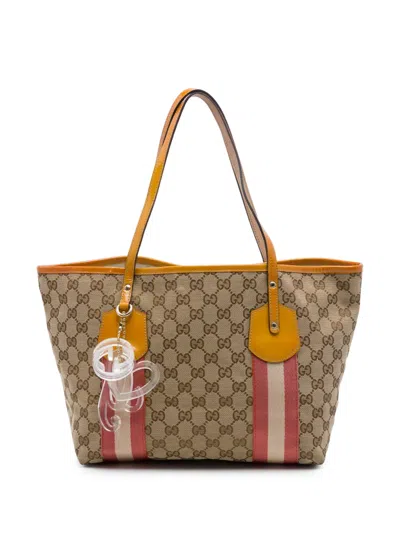Pre-owned Gucci 2016-2026 Gg Canvas Web Jolie Tote Bag In Neutrals