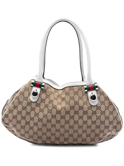 Pre-owned Gucci 2016-2026 Gg Canvas Web Match Ball Tote Bag In Neutral