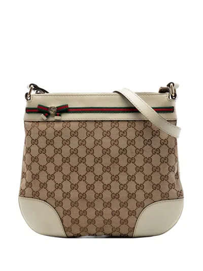 Pre-owned Gucci 2016-2026 Gg Canvas Web Mayfair Crossbody Bag In Neutral