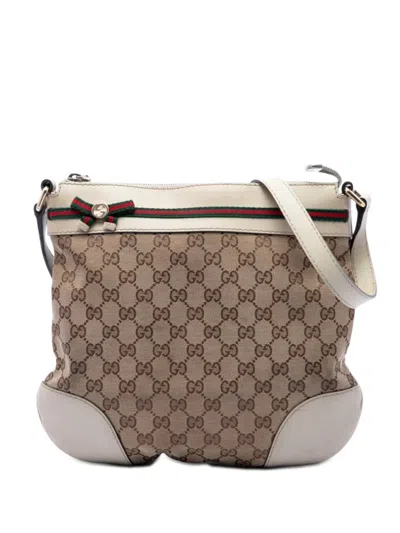 Pre-owned Gucci 2016-2026 Gg Canvas Web Mayfair Crossbody Bag In White