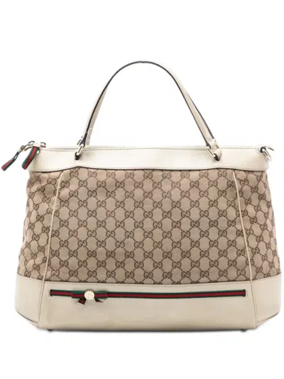 Pre-owned Gucci 2016-2026 Gg Canvas Web Mayfair Satchel In Neutral