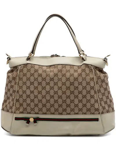 Pre-owned Gucci 2016-2026 Gg Canvas Web Mayfair Satchel In Neutral