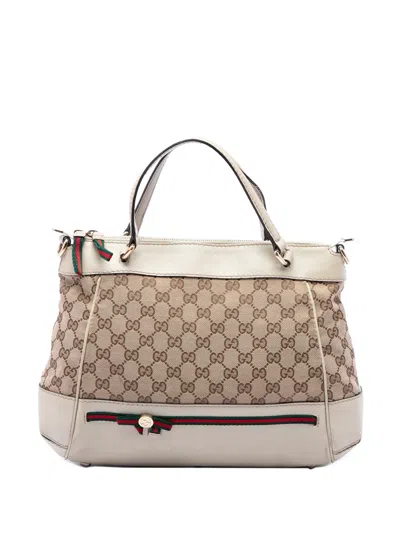 Pre-owned Gucci 2016-2026 Gg Canvas Web Mayfair Satchel In White