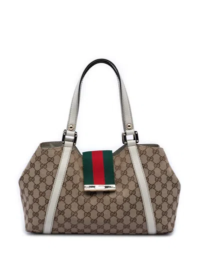 Pre-owned Gucci 2016-2026 Gg Canvas Web New Ladies Tote Bag In White