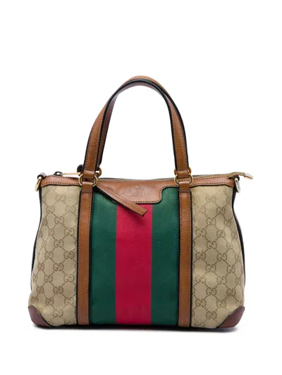 Pre-owned Gucci 2016-2026 Gg Canvas Web Rania Top Handle Bag Satchel In Neutrals