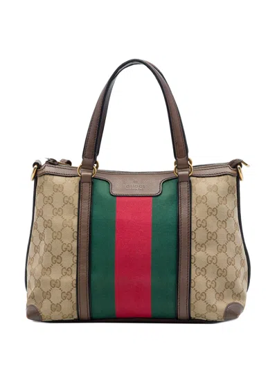 Pre-owned Gucci 2016-2026 Gg Canvas Web Satchel In Neutrals