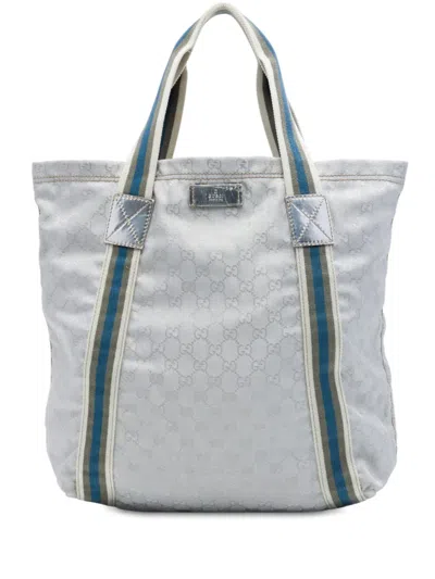 Pre-owned Gucci 2016-2026 Gg Canvas Web Tote Bag In 灰色