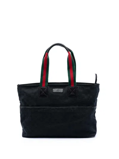 Pre-owned Gucci 2016-2026 Gg Canvas Web Tote Bag In Black