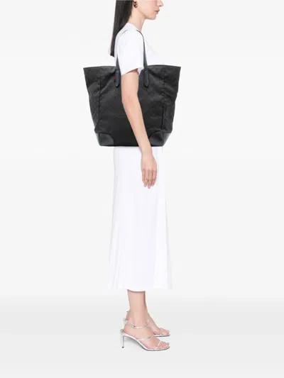 Pre-owned Gucci 2016-2026 Gg Canvas Web Tote Bag In Black