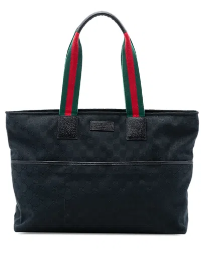 Pre-owned Gucci 2016-2026 Gg Canvas Web Tote Bag In Blue