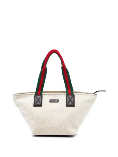 Pre-owned Gucci 2016-2026 Gg Canvas Web Tote Bag In Brown
