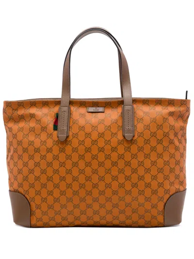 Pre-owned Gucci 2016-2026 Gg Canvas Web Tote Bag In Brown