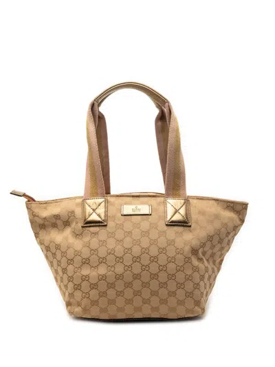 Pre-owned Gucci 2016-2026 Gg Canvas Web Tote Bag In Neutral
