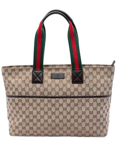 Pre-owned Gucci 2016-2026 Gg Canvas Web Tote Bag In Neutral