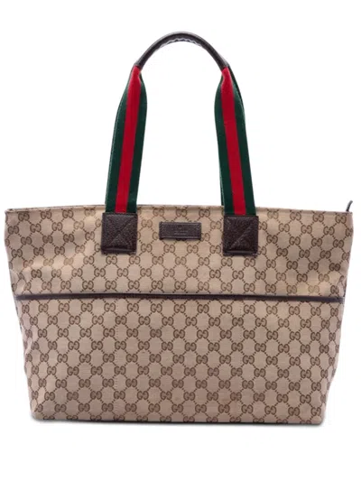 Pre-owned Gucci 2016-2026 Gg Canvas Web Tote Bag In Neutral