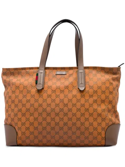Pre-owned Gucci 2016-2026 Gg Canvas Web Tote Bag In Orange