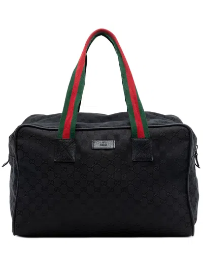 Pre-owned Gucci 2016-2026 Gg Canvas Web Travel Bag In Black