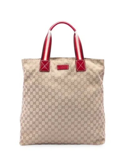 Pre-owned Gucci 2016-2026 Gg Canvas Web Vertical Tote Bag In Neutrals