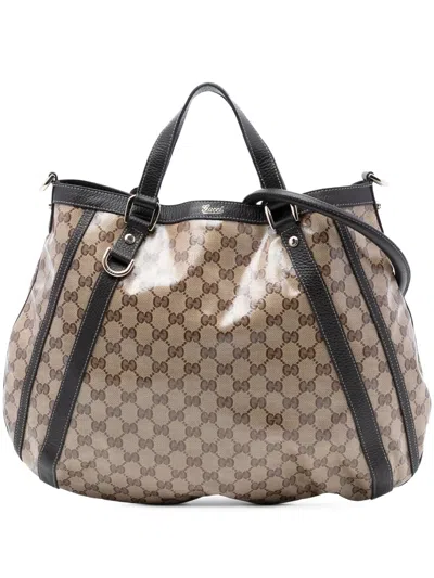 Pre-owned Gucci 2016-2026 Gg Crystal Abbey D Ring Convertible Tote Satchel In Neutral