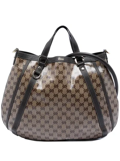 Pre-owned Gucci 2016-2026 Gg Crystal Abbey D Ring Convertible Tote Satchel In Neutral