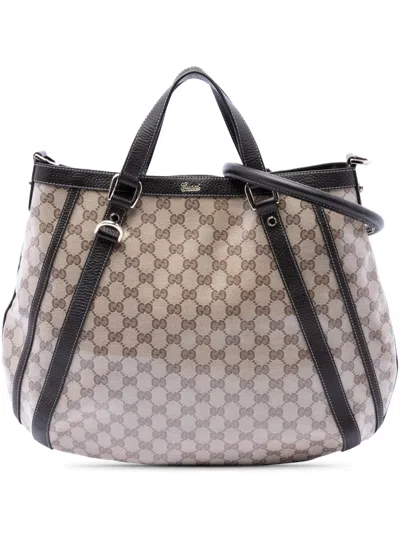 Pre-owned Gucci 2016-2026 Gg Crystal Abbey D Ring Convertible Tote Satchel In Neutral