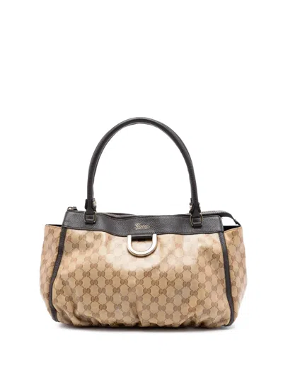 Pre-owned Gucci 2016-2026 Gg Crystal Abbey D Ring Tote Bag In Neutral