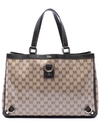 Pre-owned Gucci 2016-2026 Gg Crystal Abbey D Ring Tote Bag In Neutral