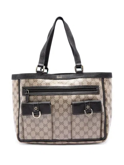 Pre-owned Gucci 2016-2026 Gg Crystal Abbey D Ring Tote Bag In Neutral