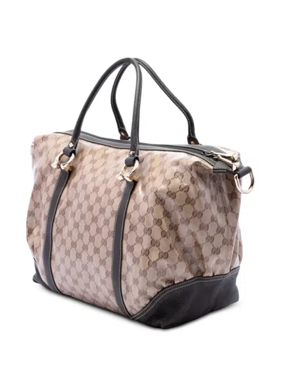 Pre-owned Gucci 2016-2026 Gg Crystal Horsebit Nail Boston Bag Satchel In Neutrals
