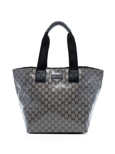 Pre-owned Gucci 2016-2026 Gg Crystal Web Tote Bag In Gray