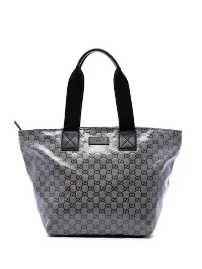 Pre-owned Gucci 2016-2026 Gg Crystal Web Tote Bag In Grey