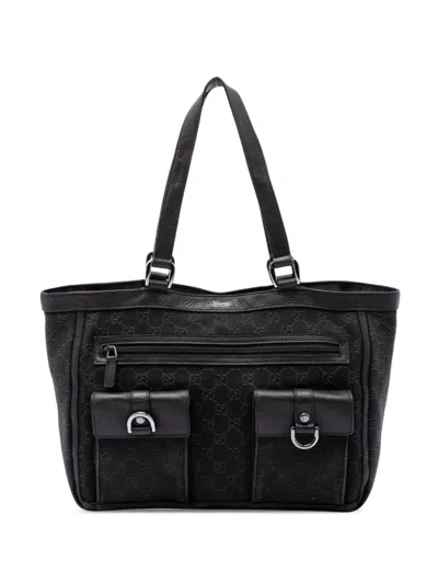 Pre-owned Gucci 2016-2026 Gg Denim Abbey D Ring Pocket Tote Bag In Brown