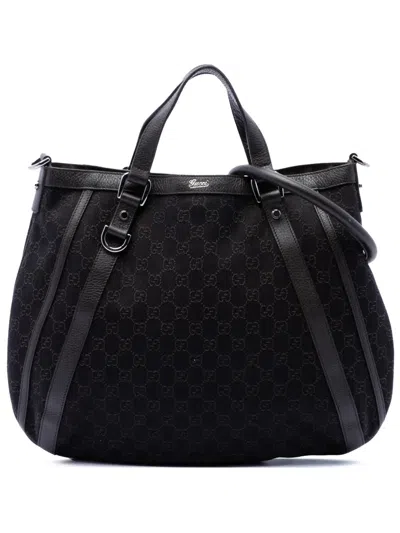 Pre-owned Gucci 2016-2026 Gg Denim Abbey D Ring Satchel In Brown