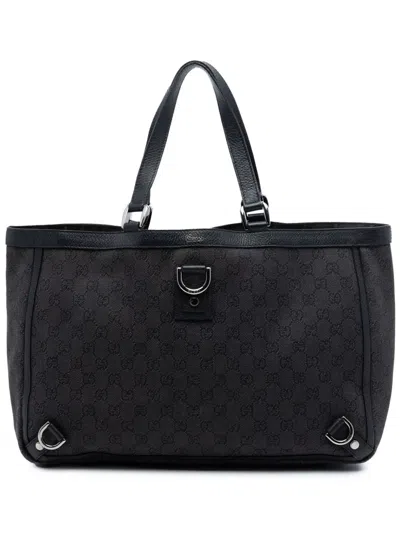 Pre-owned Gucci 2016-2026 Gg Denim Abbey D Ring Tote Bag In Black