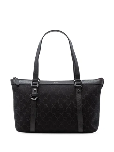 Pre-owned Gucci 2016-2026 Gg Denim Abbey D Ring Tote Bag In Brown