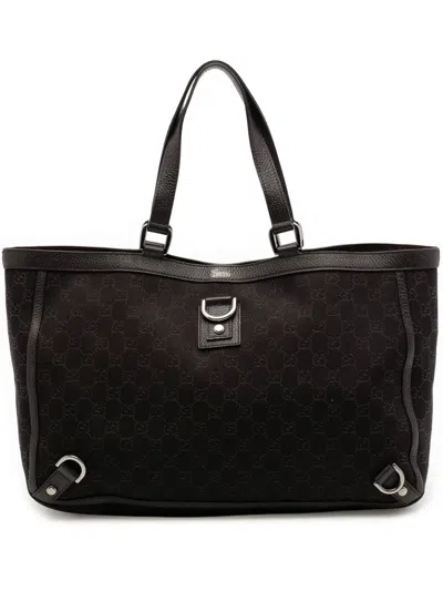 Pre-owned Gucci 2016-2026 Gg Denim Abbey D Ring Tote Bag In Brown