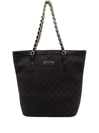 Pre-owned Gucci 2016-2026 Gg Denim Capri Tote Bag In Brown