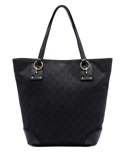 Pre-owned Gucci 2016-2026 Gg Denim Charm Tote Bag In Black